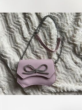 Pink Crossbody Bag with Crystal Bow Accent
